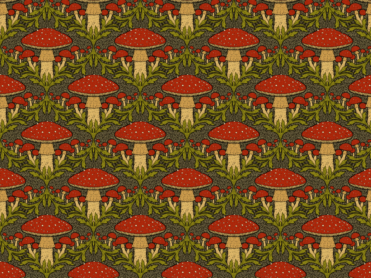 Deep Red Heritage Mushroom Wallpaper