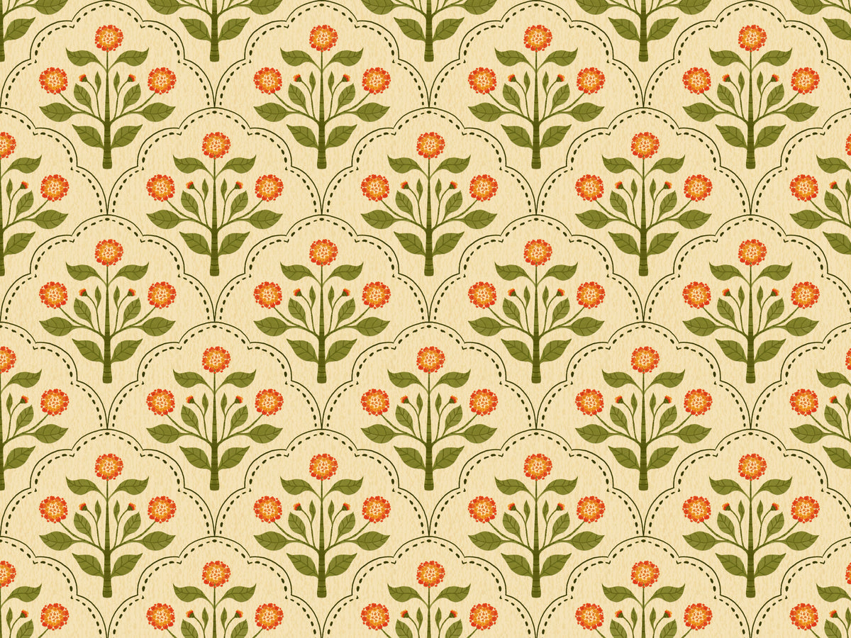 Orange Lantana Flowers Wallpaper in your room — zoomed