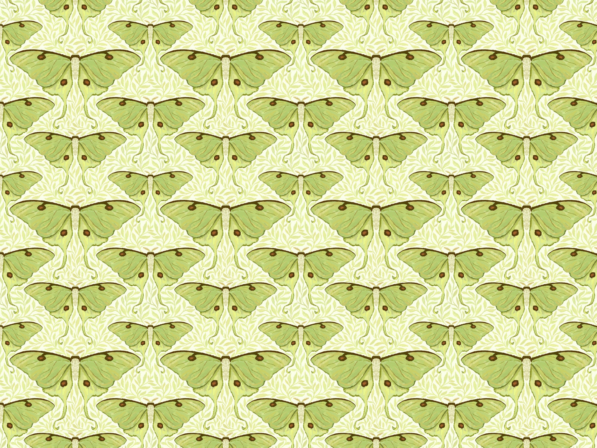 Luna Moth and Leaves Wallpaper for Walls in your room — zoomed