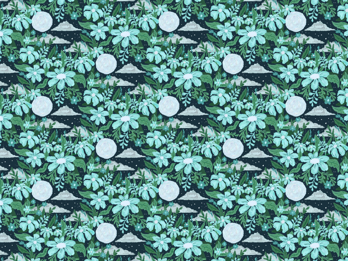 Moon Lit Garden Blue Wallpaper in your room — zoomed