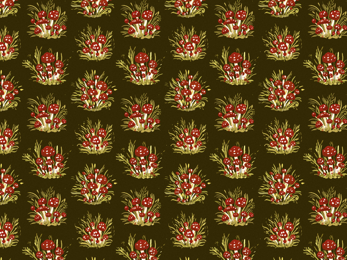 Mushroom Millefleurs Dark Wallpaper in your room