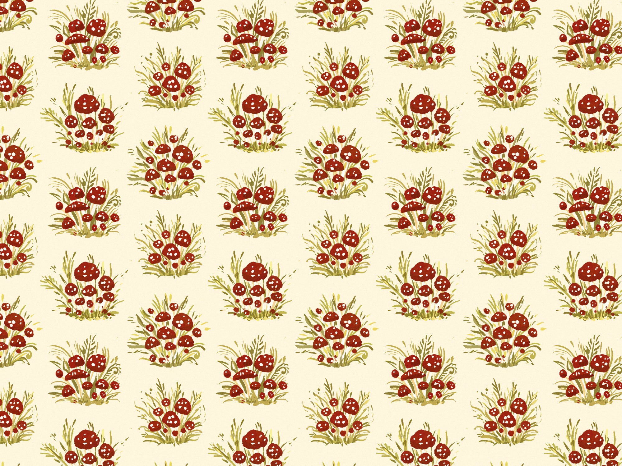 Mushroom Millefleurs Light Wallpaper in your room — zoomed