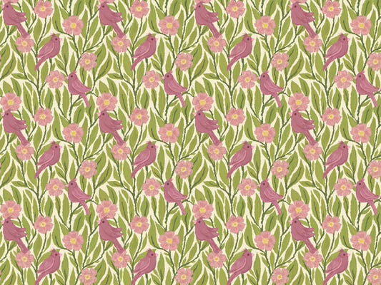 Pink Birds and Flowers Wallpaper