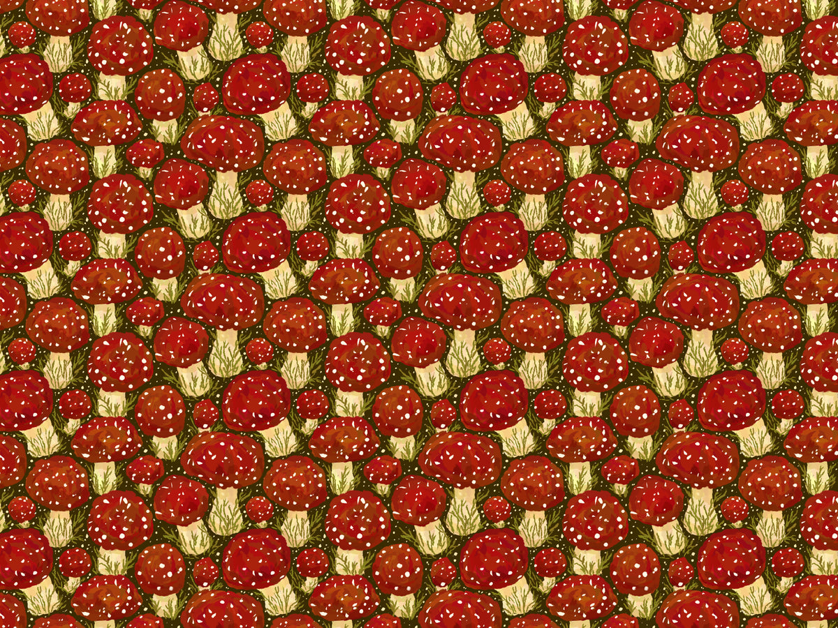 Red Mushroom Meadow Peel and Stick Wallpaper