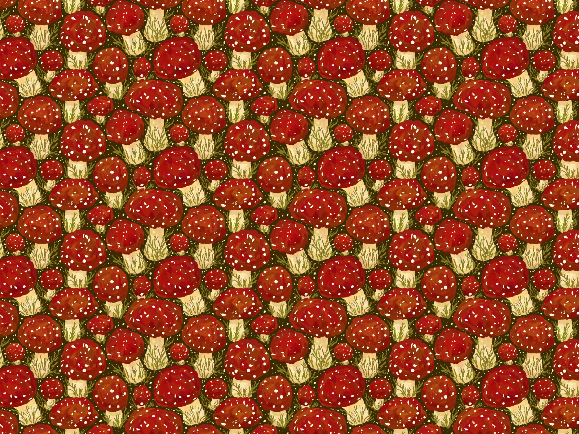 Red Mushroom Meadow Peel and Stick Wallpaper in your room — zoomed