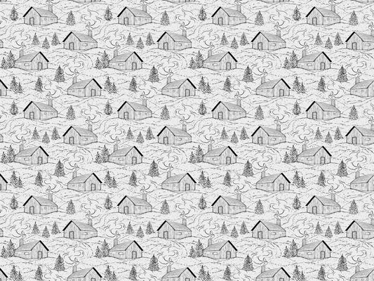 Black and White Smokey Cabin Wallpaper
