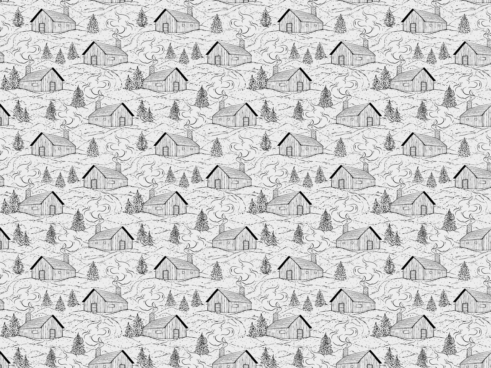 Black and White Smokey Cabin Wallpaper in your room
