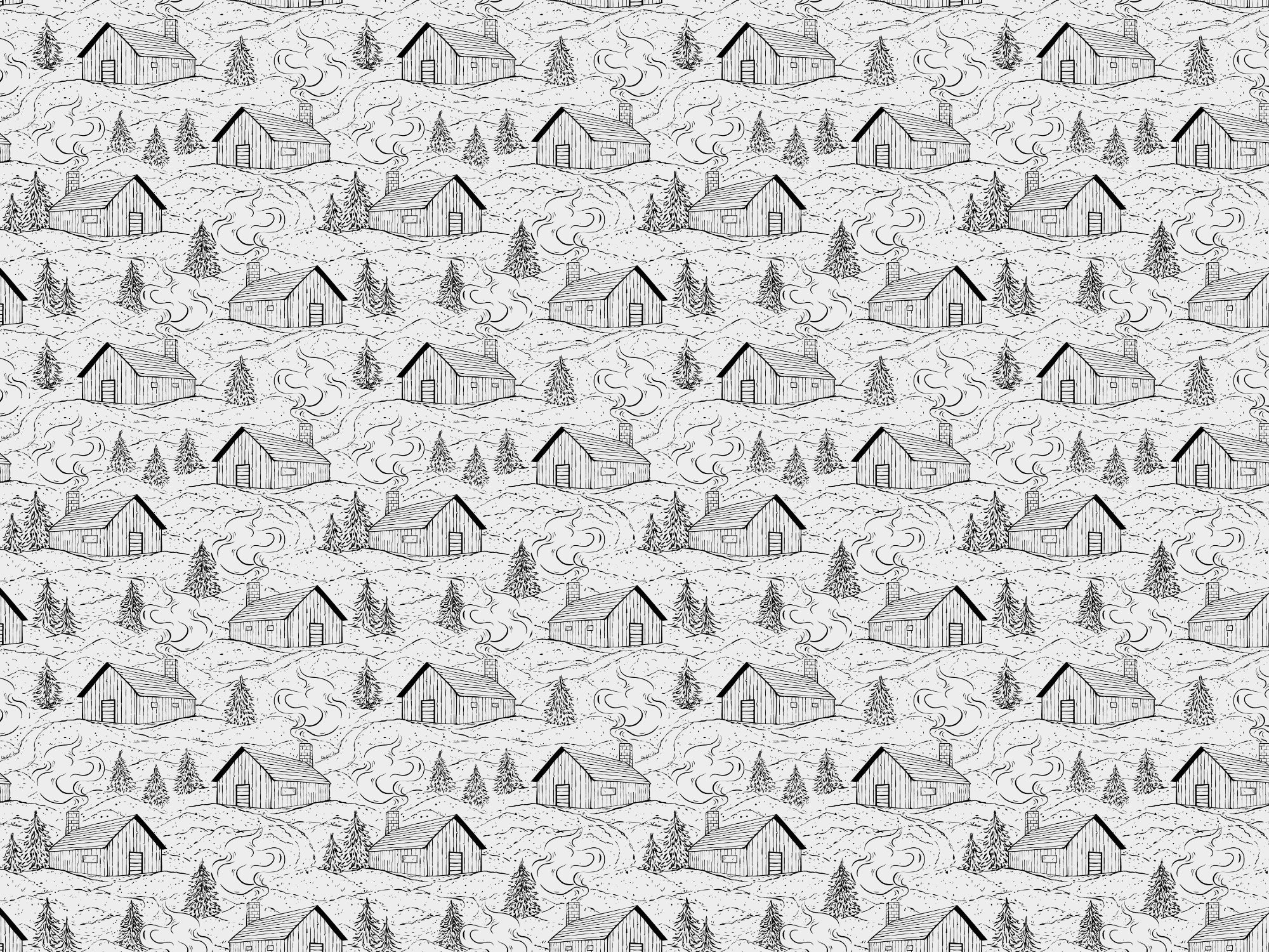 Black and White Smokey Cabin Wallpaper