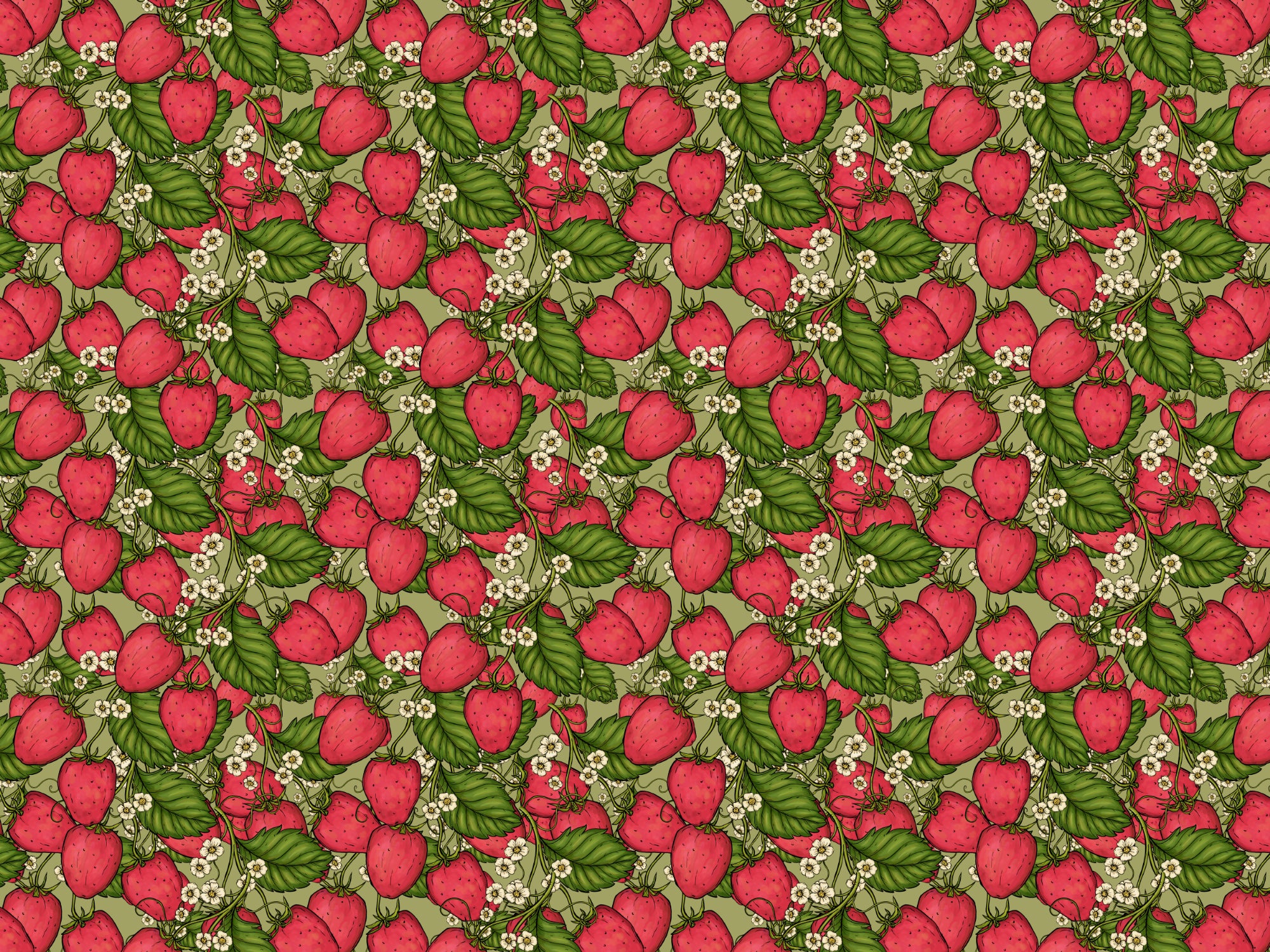 Pink Strawberry Forest Wallpaper in your room — zoomed