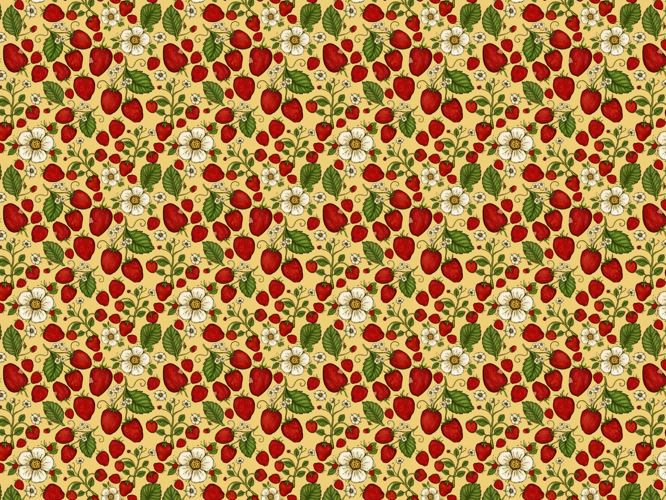 Strawberry Patch Red on Yellow Color Wallpaper