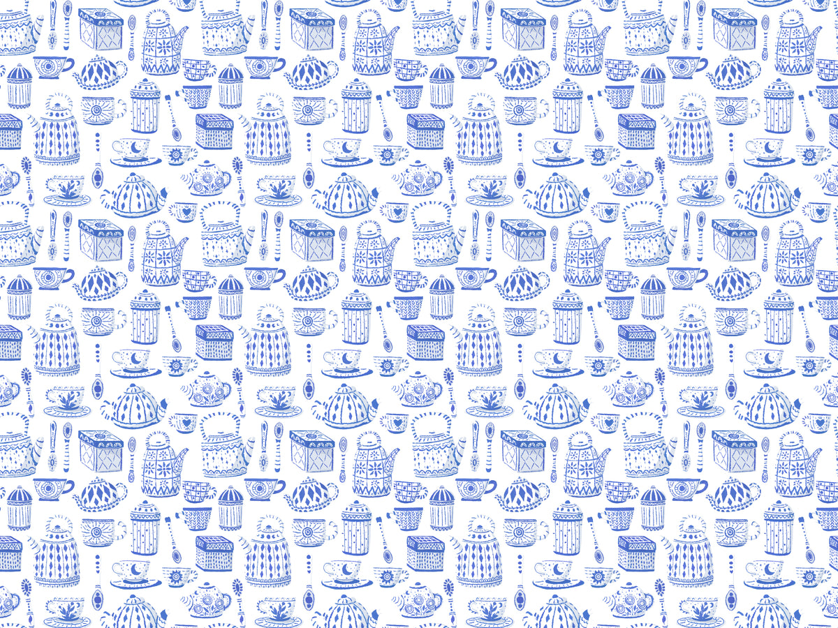 Tea Set in Blue Color Wallpaper in your room