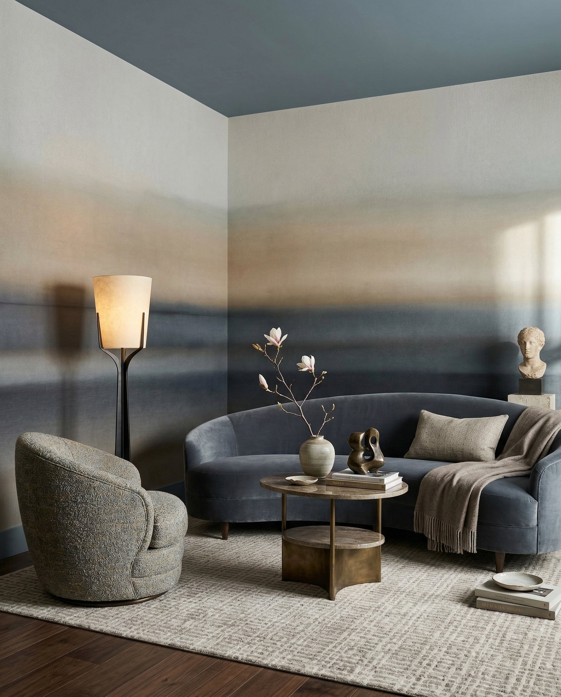 Hallway backed by hazy horizon bands of the Rotko Sand wall mural