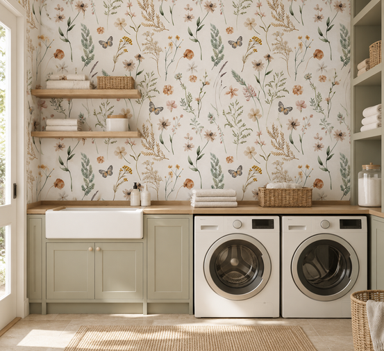 Rustic Meadow Botanical Sketch Wallpaper⁠