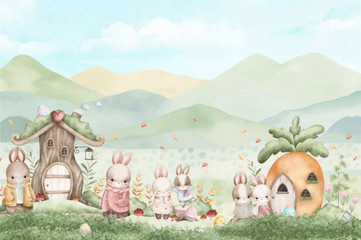 Pastel Bunny Easter Mural Wall Mural in your room — zoomed