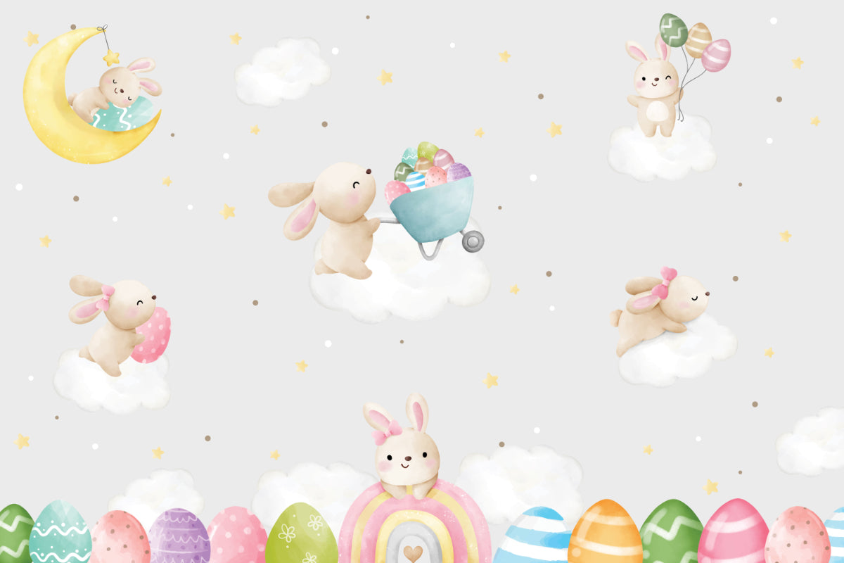 Removable Pastel Bunny Easter Wall Mural in your room