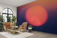 A minimalist interior with the abstract sunset wallpaper.