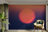 A living room featuring the minimalist sunset wall mural.