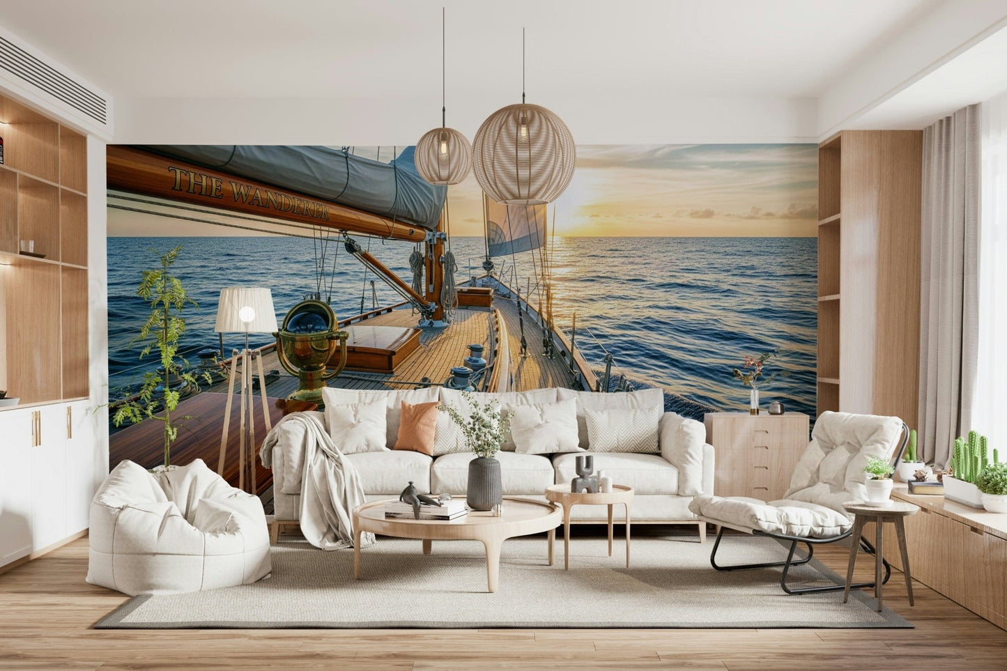 A Mariner's Dream Wall Mural on apartment feature wall with calm ocean horizon
