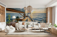 A Mariner's Dream Wall Mural on apartment feature wall with calm ocean horizon