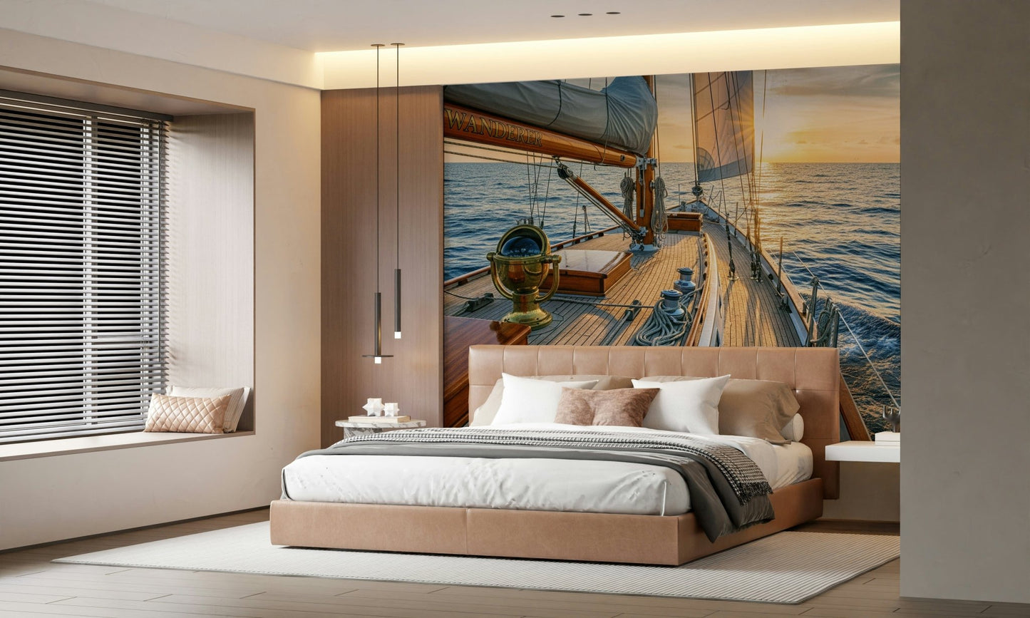 Sailing-inspired mural for entryway, coastal style with calm water backdrop