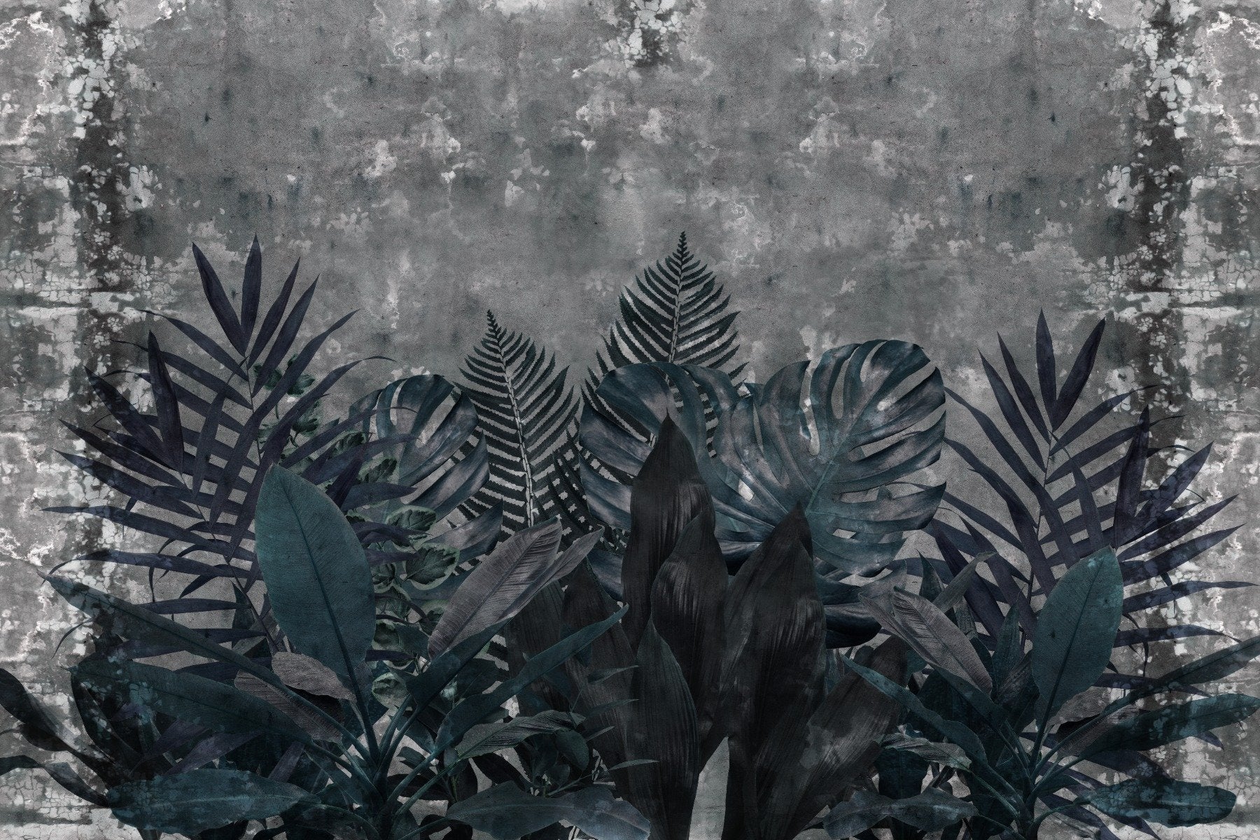 Dark Rustic Effect Tropical Leaves Wallpaper Murals