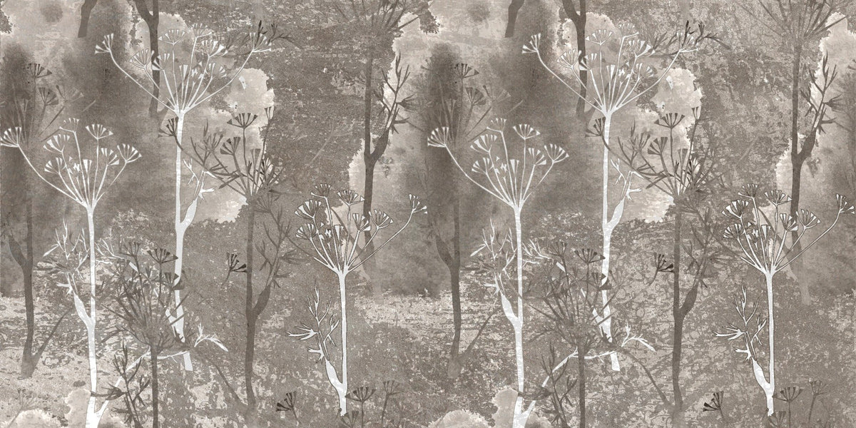 Sepia Gray Colored Abstract Forest Trees Wallpaper Murals in your room — zoomed