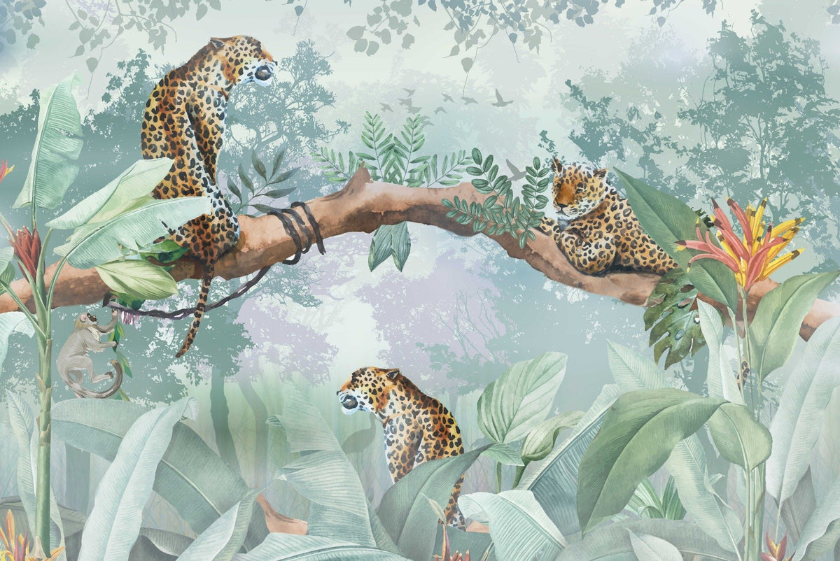 Leopard on the Trees Wallpaper Mural in your room — zoomed