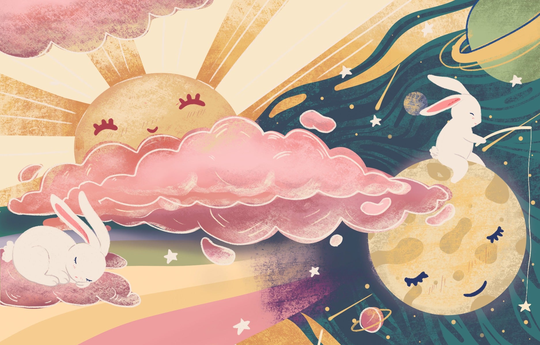 Pink Yellow Sun and Sky Wallpaper Murals in your room — zoomed