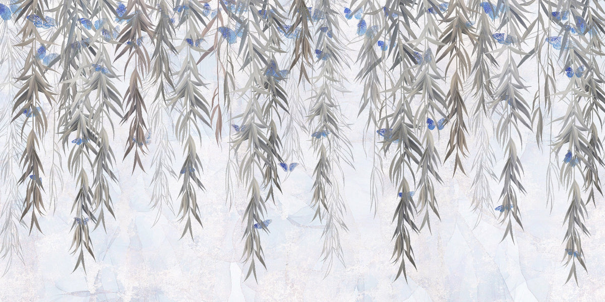 Hanging Willows on Grey Wallpaper Mural in your room — zoomed