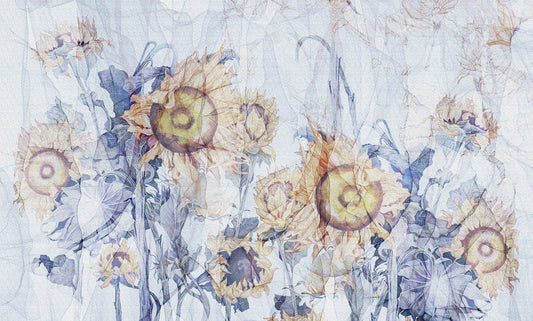 Artistic Blue Yellow Sunflower Wallpaper