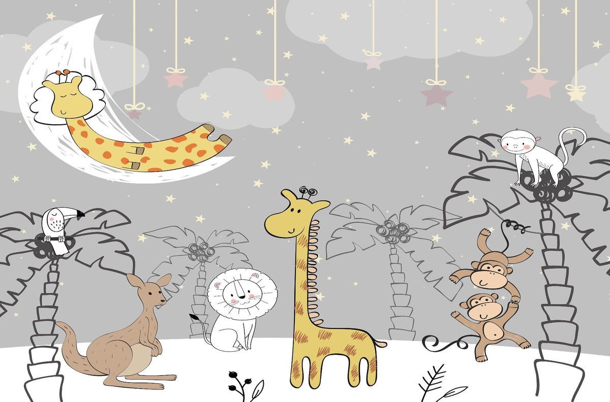 Kids Jungle Animal Friends Wall Mural in your room — zoomed