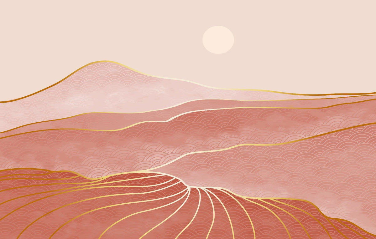 Designer Pink & Gold Mountain Wallpaper Murals in your room