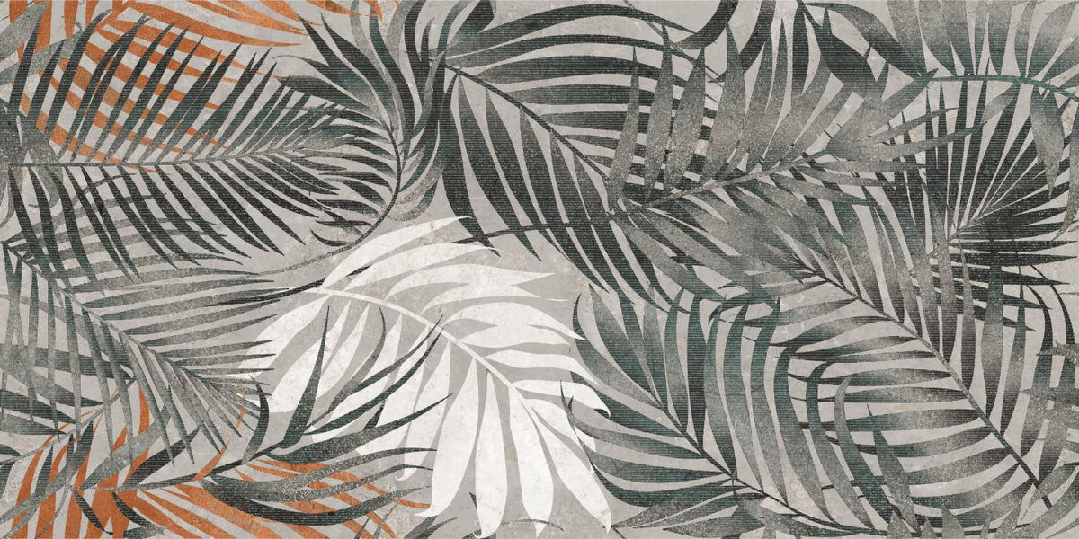 Grey Tropical Leaves Wallpaper Mural in your room
