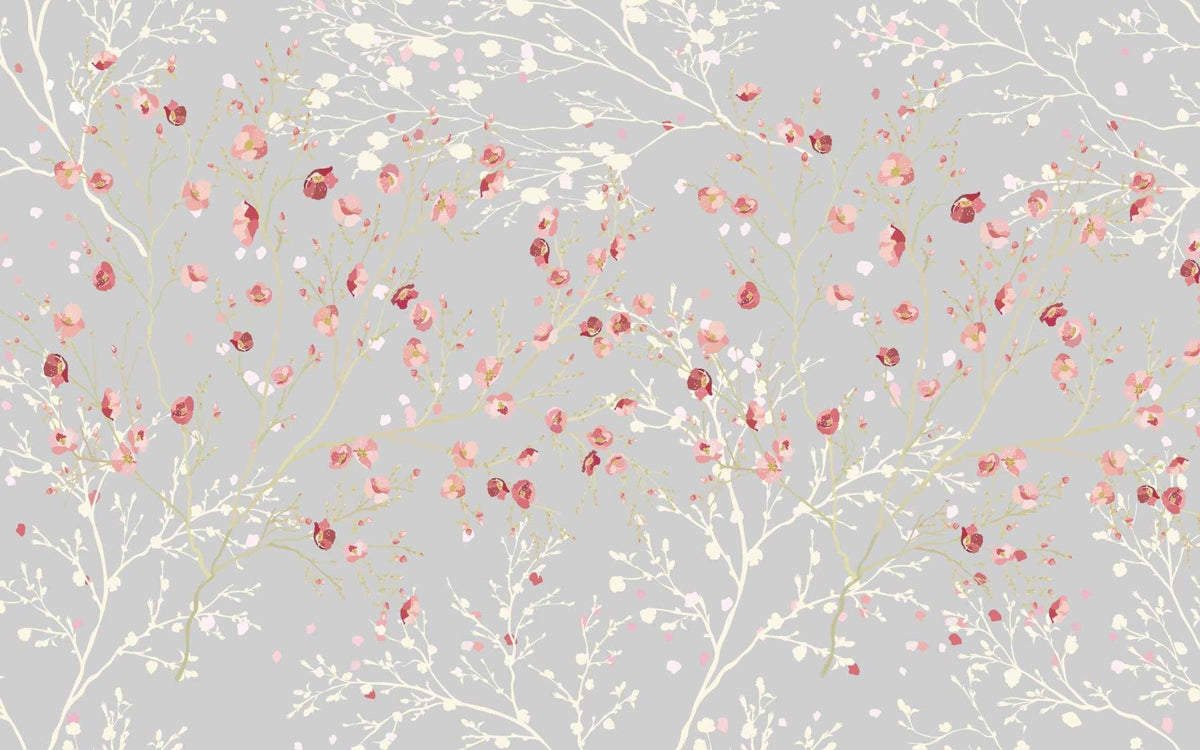White and Red Flower wallpaper Mural in your room