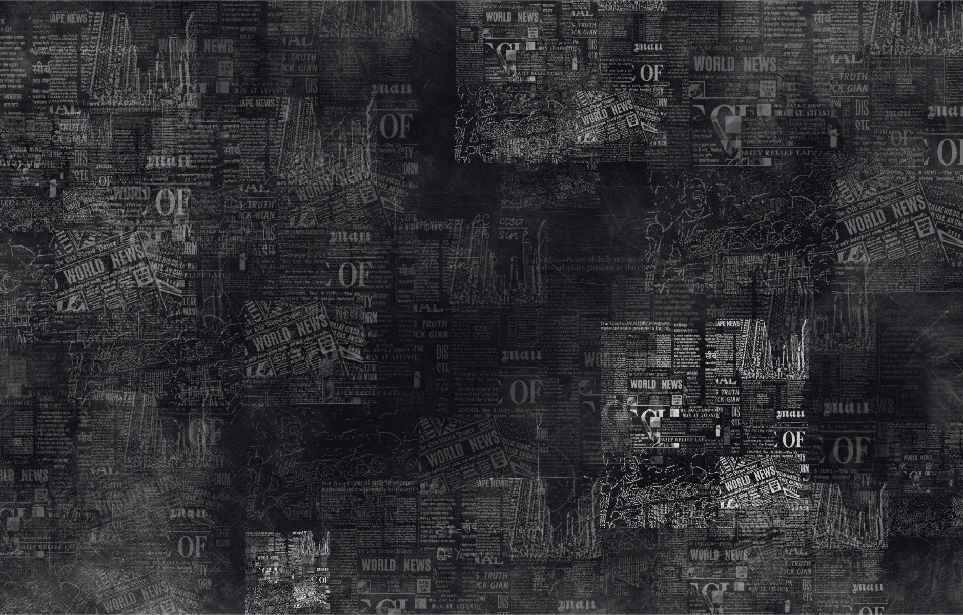 Dark Newspaper Headlines Wallpaper Mural in your room — zoomed