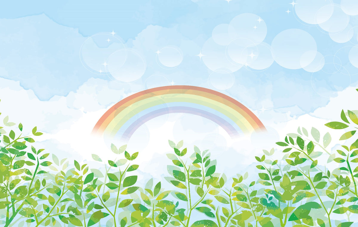 Blue & Green Watercolor Rainbow Kids Wall Mural in your room — zoomed