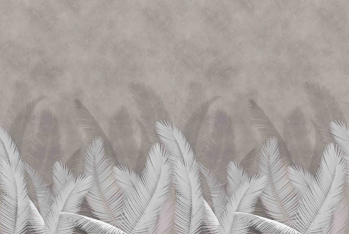 Palm leaves with gray color wallpaper in your room