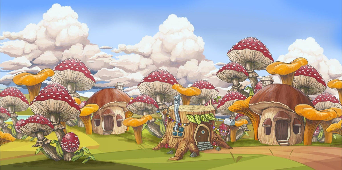 Vibrant Mushroom Kids City Wall Mural in your room