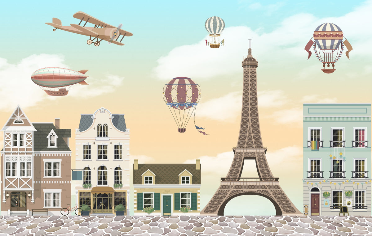 Children Room Eiffel Tower City Wallpaper Mural in your room