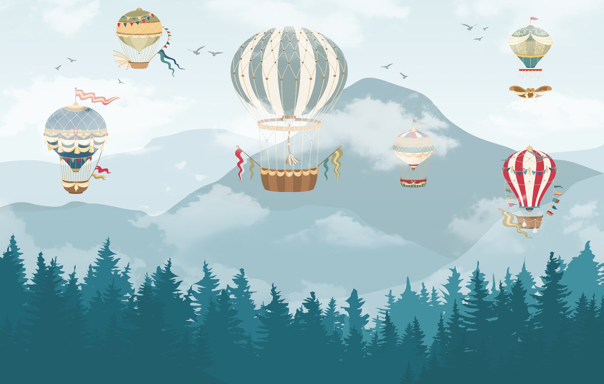 Jolly Hot Air Balloons Kids Room Wallpaper Mural in your room