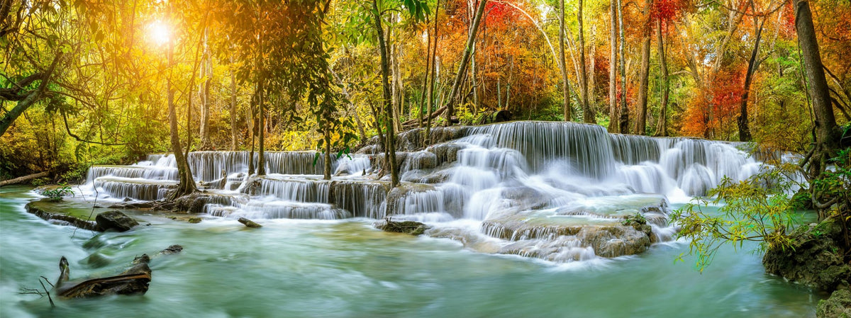 Natural Sparkling Waterfall Jungle Wallpaper Mural in your room — zoomed