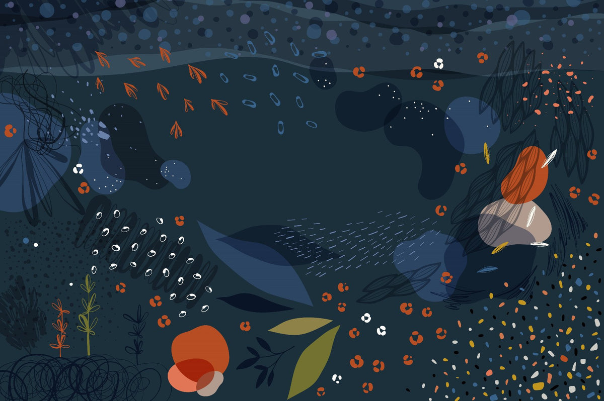 Blue Modern Abstract Floral Wallpaper Mural