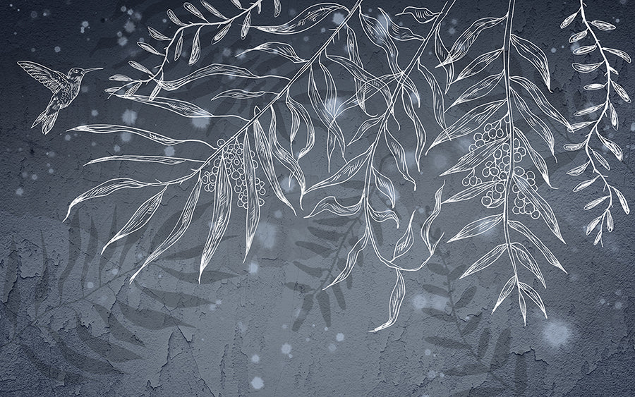 Dark Gray Hummingbird Leaves Shadow Wallpaper in your room — zoomed