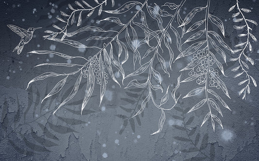 Dark Gray Hummingbird Leaves Shadow Wallpaper