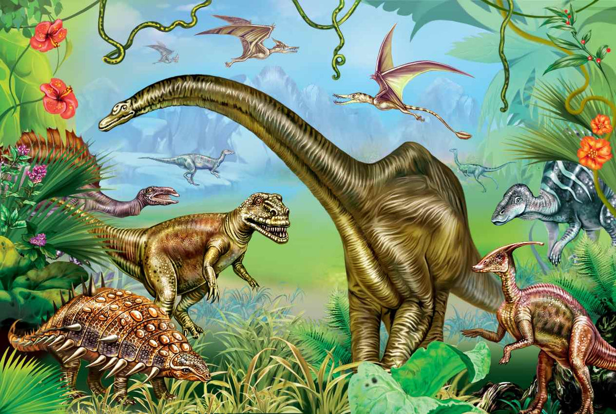 Vibrant colored Dinosaur World Wallpaper in your room