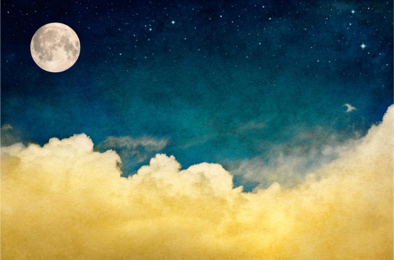 Vivid Yellow Cloud with Full moon wallpaper Mural in your room — zoomed