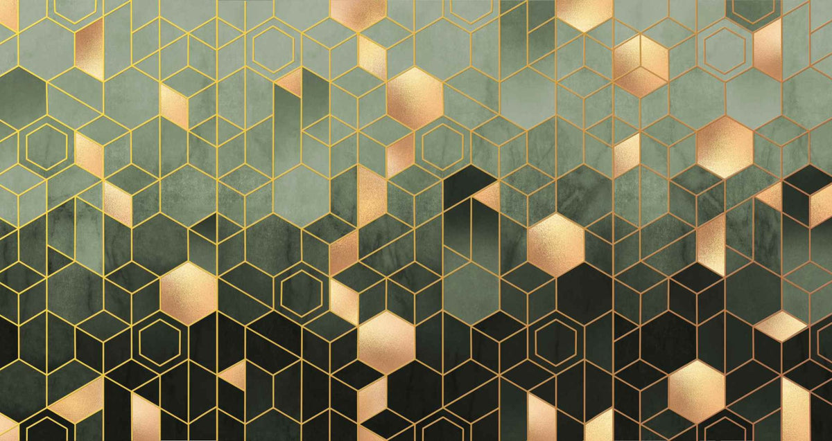 Green Geometric hexagonal Wallpaper Mural in your room — zoomed