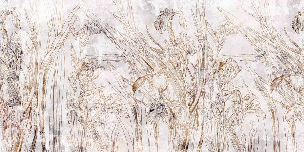 Irises floral pattern wallpaper Mural in your room — zoomed