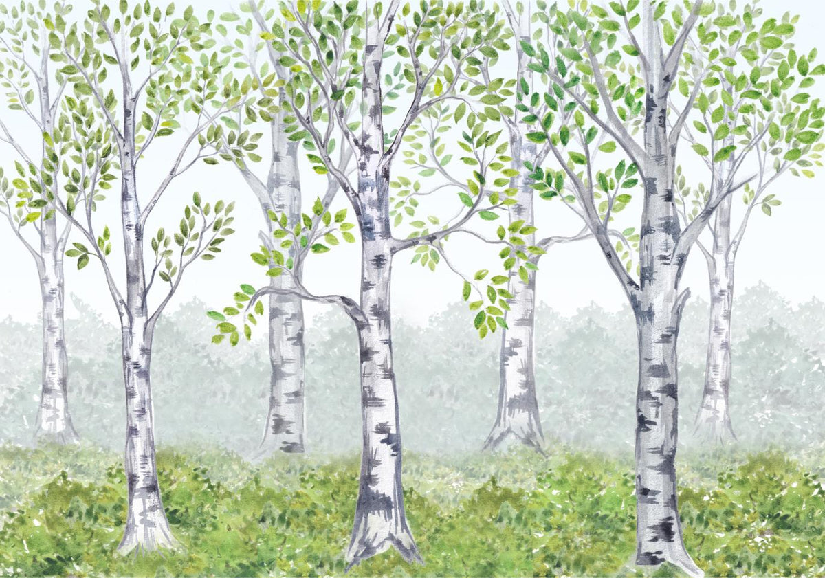 Green Watercolor Forest Tree Wallpaper