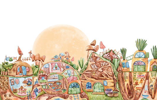 Cute Lively Town Kids Wallpaper Mural